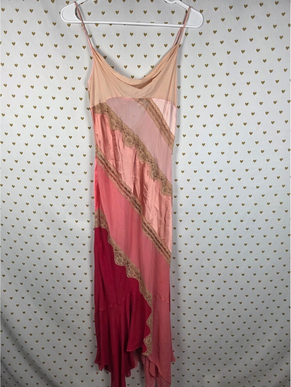 Vintage 2003 Victoria's Secret XS 100% Silk Patchwork Lace Maxi Slip Dress